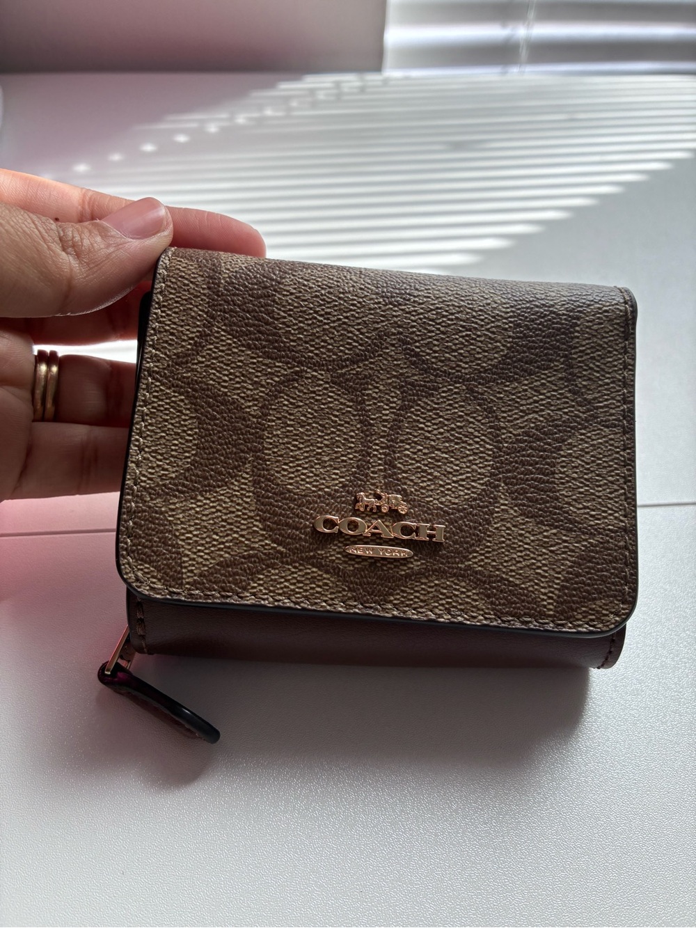 Coach Brown Signature Tri-Fold Card & Key Holder with Gold Logo